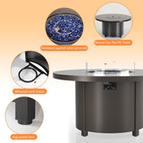 RTDTD 7 Pieces Patio Furniture Set with Round Fire Pit Table, Outdoor Conversation Sets 6 Chairs with Upgrade Cushions for Patio, Backyard Dark Blue RTDTD