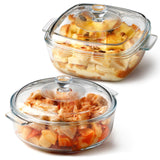 NUTRIUPS Small Glass Casserole Dish with Lid Oven Safe Casserole Dish Set 2 Pack(7.8in Square+8in Round), Microwave Safe Bowls With Lid Casserole Cookware NUTRIUPS