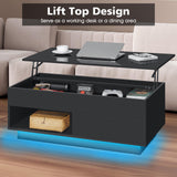 LED Coffee Table for Living Room Morden Coffee Tables with Lift Top High Gloss 4 Tiers WhiteTea Table with Storage Center Tables Sofa Hidden Compartment & 1 Open Shelve & 1 Drawer HOMMPA