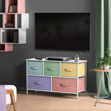 Sorbus Kids Dresser with 5 Drawers - Storage Chest Organizer Unit with Steel Frame, Wood Top, Easy Pull Fabric Bins - Long Wide TV Stand for Bedroom Furniture, Hallway, Closet & Office Organization Sorbus