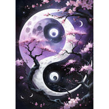 QINRUBB DIY Tai Chi Diamond Art Kit for Adults Beginners, Full Drill Yin Yang Diamond Painting Kits, 5D Cherry Blossom Painting by Numbers DIY Sun and Moon Craft Kits for Home Wall Decor 12x16 inch QINRUBB