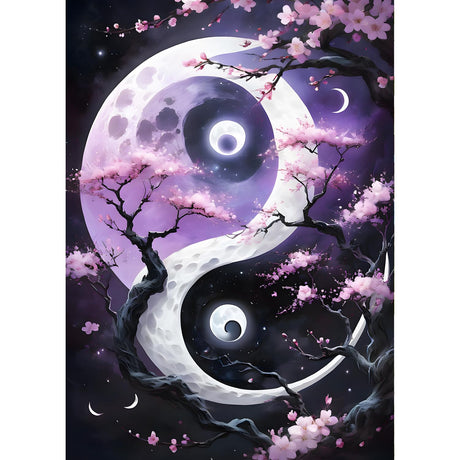 QINRUBB DIY Tai Chi Diamond Art Kit for Adults Beginners, Full Drill Yin Yang Diamond Painting Kits, 5D Cherry Blossom Painting by Numbers DIY Sun and Moon Craft Kits for Home Wall Decor 12x16 inch QINRUBB