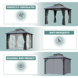 Howsvn 10'x10' Hardtop Gazebo, Outdoor Polycarbonate Double Roof Gazebos with Netting and Curtains, Heavy Duty Metal Pavilion for Patio, Backyard, Deck and Lawn HOWSVN