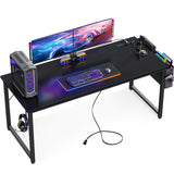KKL Large Computer Desk with Power Outlets and USB Port Desk for Home Office Gaming Simple Modern Style Writing Desks with Storage Bag Headphone Hook, 63 inch, Black KKL