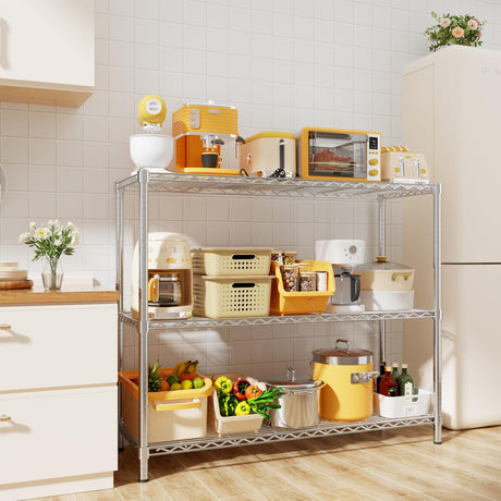 MODCART Storage Shelves, 48" L x 20" W x 47" H Heavy Duty Garage Wire Shelving Unit Loads 1200LBS, 3-Tier Adjustable Metal Industrial Utility Shelf Rack for Kitchen, Laundry Room, Basement MODCART