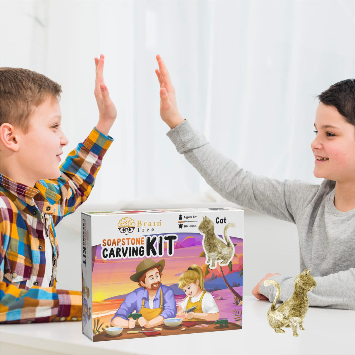 BRAIN TREE - Cat Soapstone Carving Kit, Carve Your Own Sculpture for Girls, Kids, Boys –Teen Gift -Fun DIY Arts and Crafts Activity for Kids and Adults - DIY Crafts Kit, Soapstone Sculpting Kits BRAIN TREE