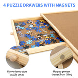 WOOD CITY Puzzle Board, 1000 Piece Wooden Jigsaw Puzzle Board with Drawers, 30” x 22” Portable Puzzle Table with Covers and Lazy Susan, Rotating Jigsaw Puzzle Table for Kids and Adults WOOD CITY