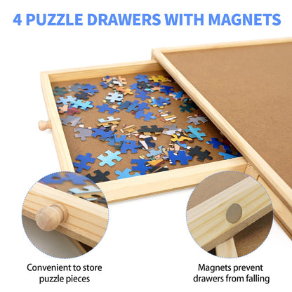 WOOD CITY Puzzle Board, 1000 Piece Wooden Jigsaw Puzzle Board with Drawers, 30” x 22” Portable Puzzle Table with Covers and Lazy Susan, Rotating Jigsaw Puzzle Table for Kids and Adults - WoodArtSupply