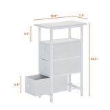 TRIFEBLE End Table with Charging Station, Narrow Side Table with 3 Fabric Drawers, Skinny Nightstand with LED Light, Slim Bedside Table for Bedroom, Living Room, Small Spaces, White TRIFEBLE