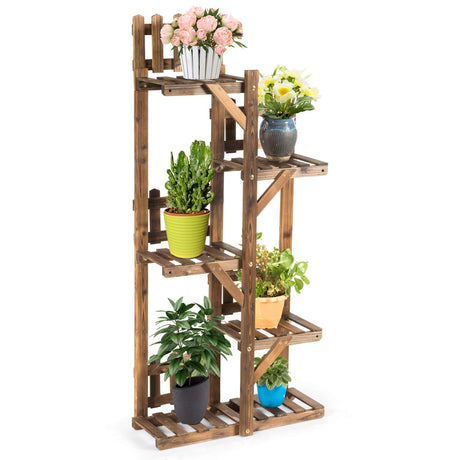 Giantex Wood Plant Stand Rack 5 Tier 6 Potted, Multiple Plant Stand Flower Pots Holder Display Shelf Rack Planter Indoor Outdoor for Garden Corner Balcony Patio Living Room Giantex