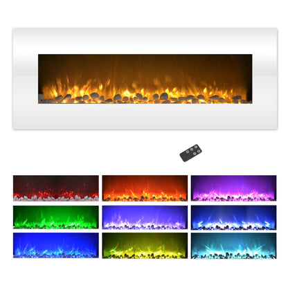 Northwest Electric Fireplace - 50 Inch Wall Mounted Fireplace with 10-Color LED Flames, 3 Backgrounds, Adjustable Brightness, and Remote (White)