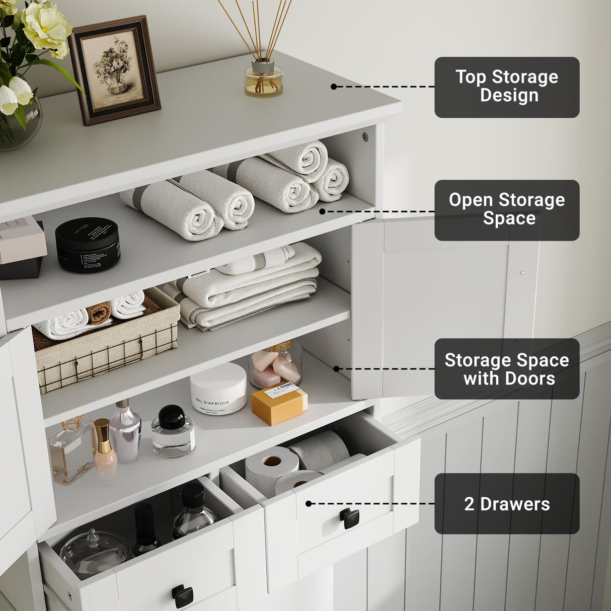 Seeday Bathroom Wall Cabinet, 23''Wx25''H Bathroom Cabinet Wall Mouted with Drawers, Barn Doors & Adjustable Shelf, Over The Toilet Storage Cabinet for Laundry Room, White Seeday