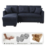 Yafylly L-Shaped Sofa with Storage and Pull-Out Bed, Convertible Futon Chaise Lounge with Ports, Recliner for Living Room, Bedroom, Apartment, Office, Dark Blue Yafylly