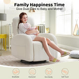 AEMEIOS Swivel Recliner Rocker Nursery, Chenille Nursering Glider Recliner, Manual Swivel Rocking Reclining with Double Pockets for Living Room, Cream White AEMEIOS