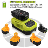 2-Pack 3.0Ah Replacement Battery and Charger Compatible with Ryobi 18V Lithium Battery P102 P103 P104 P105 P107 P109 P108 P190 P122 Boetpcr