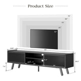 Buytime Black TV Stand for 65 70 Inch TV, Modern Iron Rattan TV Console with Sliding Door, Entertainment Center with Storage and Adjustable Shelves, Media Console for Living Room and Bedroom Buytime