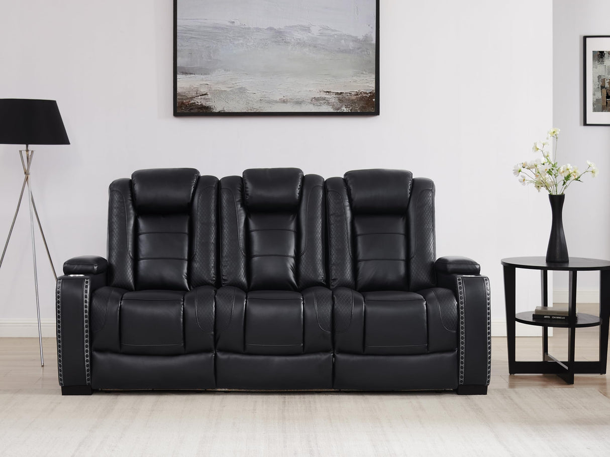 THSUPER Black Leather Power Recliner Sofa Loveseat Sets with Arm Storage and Power Headrest, Leather Living Room Reclining Sofa and Loveseat Set with Cup Holders and Bluetooth Speaker. THSUPER