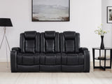 THSUPER Black Leather Power Recliner Sofa Loveseat Sets with Arm Storage and Power Headrest, Leather Living Room Reclining Sofa and Loveseat Set with Cup Holders and Bluetooth Speaker. THSUPER