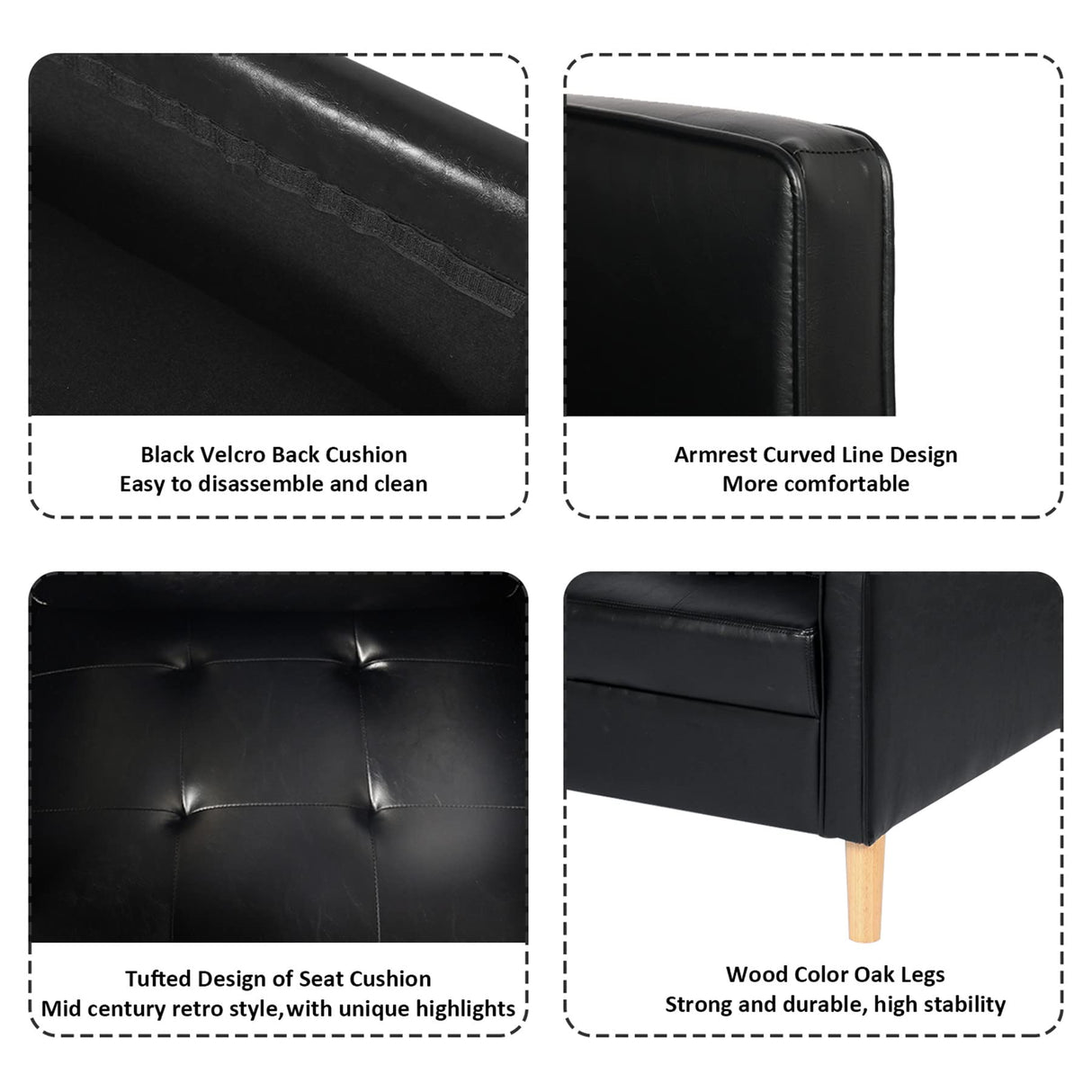 STHOUYN Black Faux Leather Accent Chairs Set of 2 Small Living Room Bedroom Chairs, Comfy Reading Chair Single Sofa for Adults, Suitable Small Spaces Office Couch, Easy Assembly STHOUYN