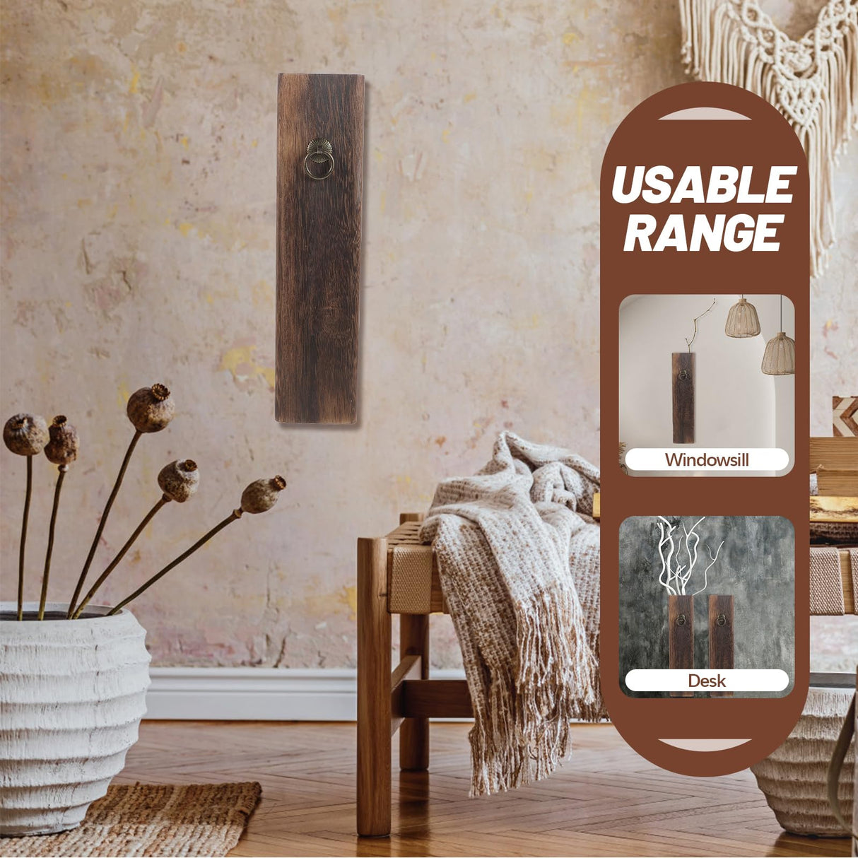 Angoily Wood Wall Decor, Wood Wall Planter Pocket, Wooden Hanging Planter Modern Farmhouse Bathroom Vase Dried Flowers and Artificial Greenery Indoor Plants Holder for Living Room Angoily