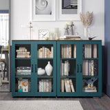 Vrullu Storage Cabinet, Green Free Standing Buffet Cabinet, Accent Kitchen Cabinet with Tempered Glass Doors, Wood Display Cabinet with Adjustable Shelf, Curio Cabinet for Living Room, Hallway Vrullu