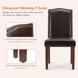 Sweetcrispy Dining Chairs Set of 6, Upholstered Leather Kitchen Room Chairs Mid Century Modern High-End Dining Room Side Chairs with Nailhead Trim and Wood Legs for Bedroom, Living Room, Brown Sweetcrispy
