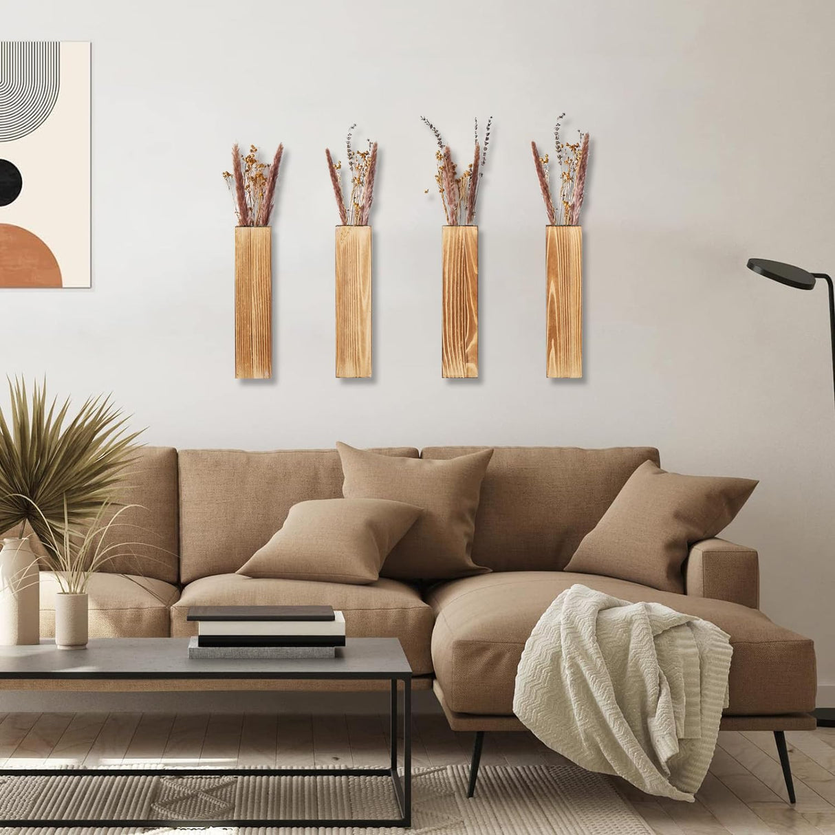 Sawoake Wood Wall Planters Modern Decor for Livingroom Bedroom Bathroom Contemporary Wooden Wall Planter Versatile Wood Home Decor for Dried Flowers and Faux Greenery Plants (4 Pack，Brown) Sawoake