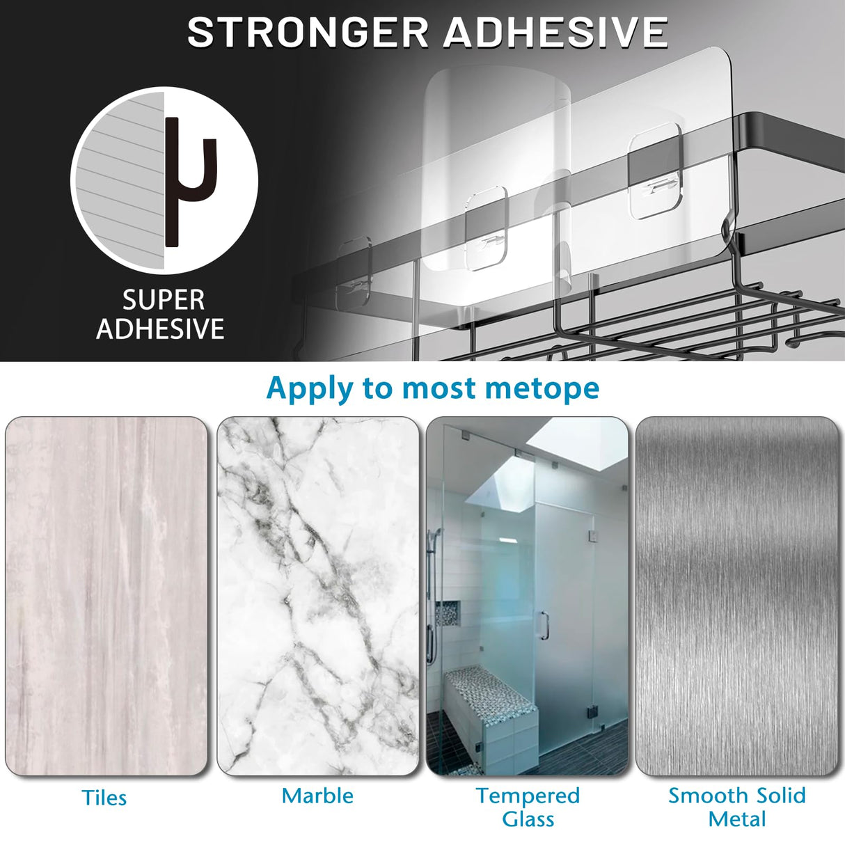 Moforoco Shower Caddy Shelf Organizer Rack, Self Adhesive Black Bathroom Shelves Basket, Home Farmhouse Wall Inside Organization and Storage Decor Rv Accessories, First Camper Apartment Essentials Moforoco