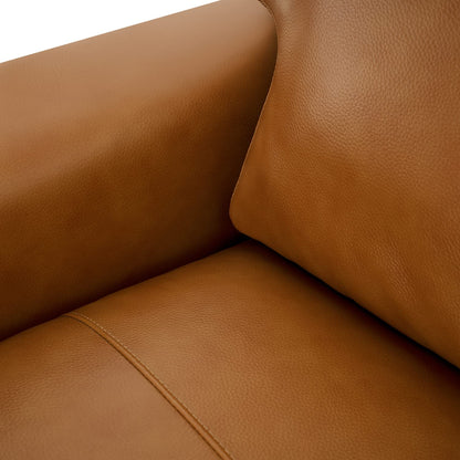 Naomi Home Genuine Leather Sofa - Luxurious Comfort, Goose Feather Cushion Filling, Square Arm Design, Sturdy Block Legs, Elegant Tan - Ideal for Living Room, Office, or Bedroom