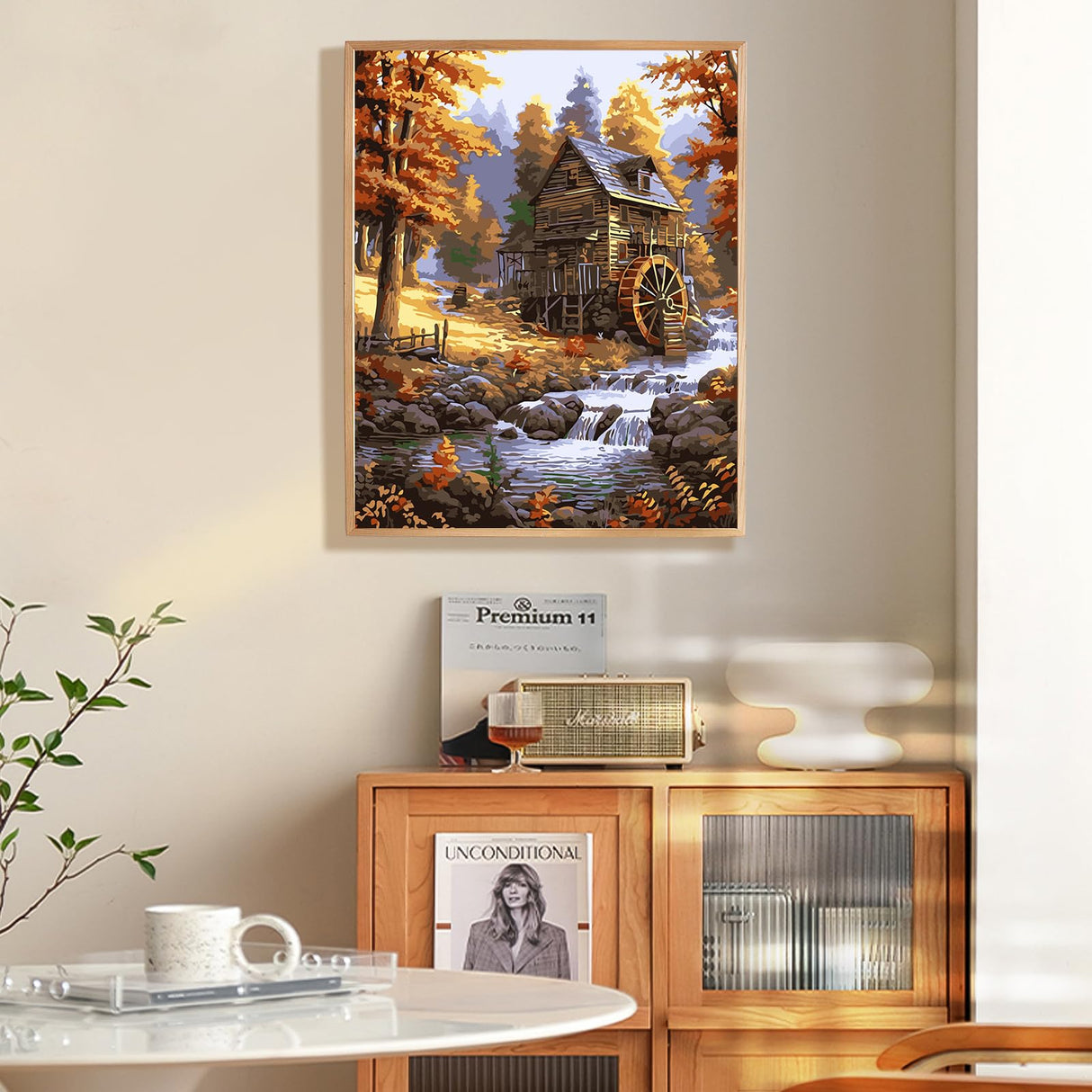 Paint by Numbers Kit for Adults Beginner, Fall Landscape Adult Paint by Number Kits on Canvas Without Frame, Cabin in The Forest, Stream Oil Paint by Numbers for Home Decor Gift 16” W x 20”L Fountor