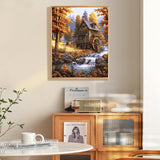 Paint by Numbers Kit for Adults Beginner, Fall Landscape Adult Paint by Number Kits on Canvas Without Frame, Cabin in The Forest, Stream Oil Paint by Numbers for Home Decor Gift 16” W x 20”L Fountor