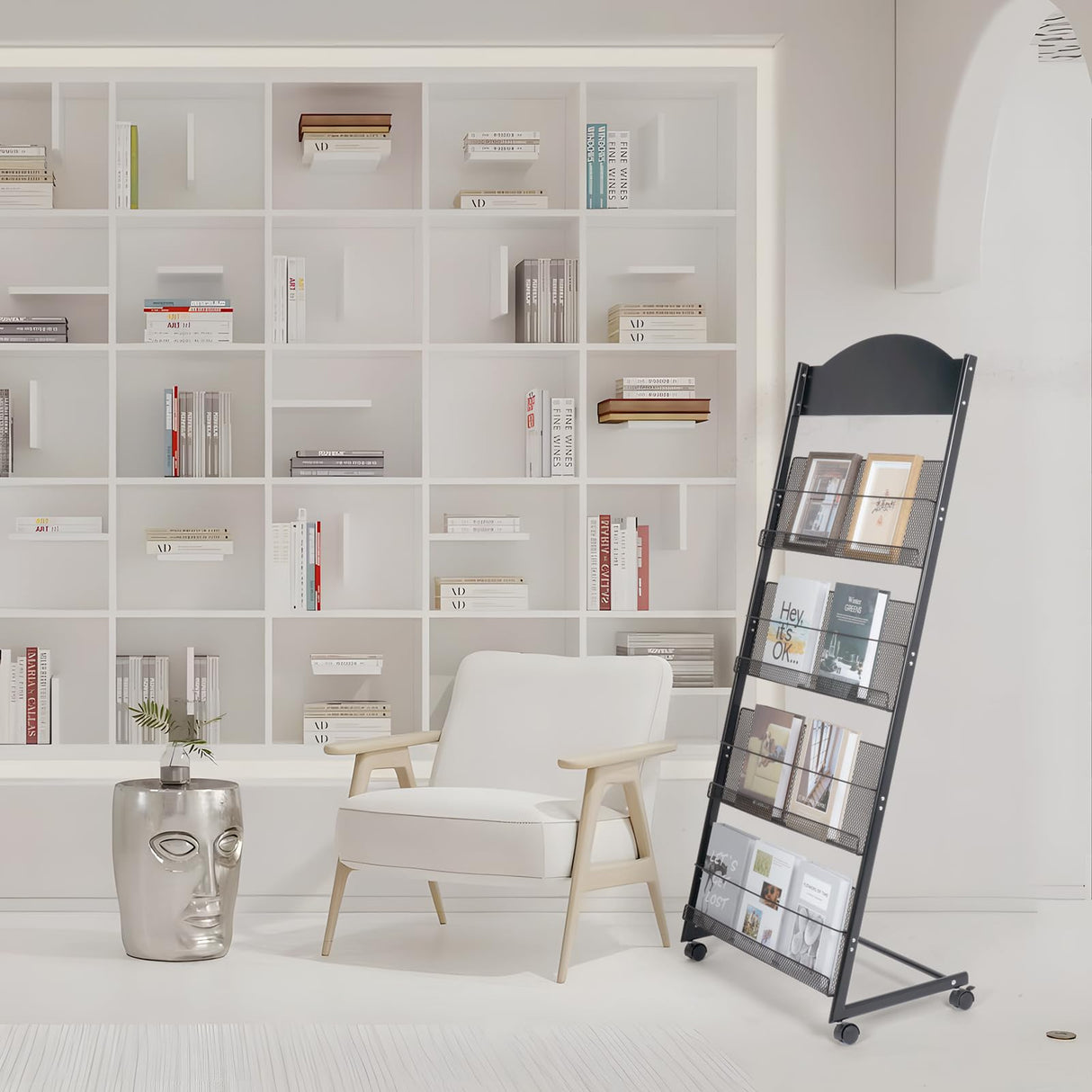 lesolar Floor-Standing Magazine Rack 4-tier Newspaper Holder Book Display Shelf Brochure Display Stand Floor Suitable for Exhibitions Shopping Malls Hospitals Offices School (Black) lesolar