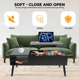 MGHH Wood Lift Top Coffee Table with Hidden Compartment & Adjustable Storage Shelf, Side Tables Lift Tabletop Dining Table for Home Living Room, Office, Reception Room, Black MGHH