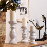 NIKKY HOME Pillar Candle Holder Set of 3 - Farmhouse Wood Candle Stand, Mantle Decor Centerpieces for Fireplace, Living or Dining Room Table, Distressed White NIKKY HOME