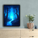 KAYEIUU 5D Blue Glow in The Dark Forest Diamond Painting Kits for Adults, DIY Landscape Diamond Art Kits, Round Full Drill Gem Arts and Crafts Kits, for Home Wall Decor Gifts 12x16 inch KAYEIUU