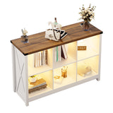 FREDEES Farmhouse White Bookcase with LED Lights – Mid Century Modern 6-Cube Shelf for Versatile Storage and Display FREDEES