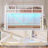 DICTAC Loft Bed Twin Size with Led Lights Heavy Duty Metal Junior Twin Loft Bed Frame with Full-Length Guardrail and Ladder, Noise-Free, Space-Saving, No Box Spring Needed, White DICTAC