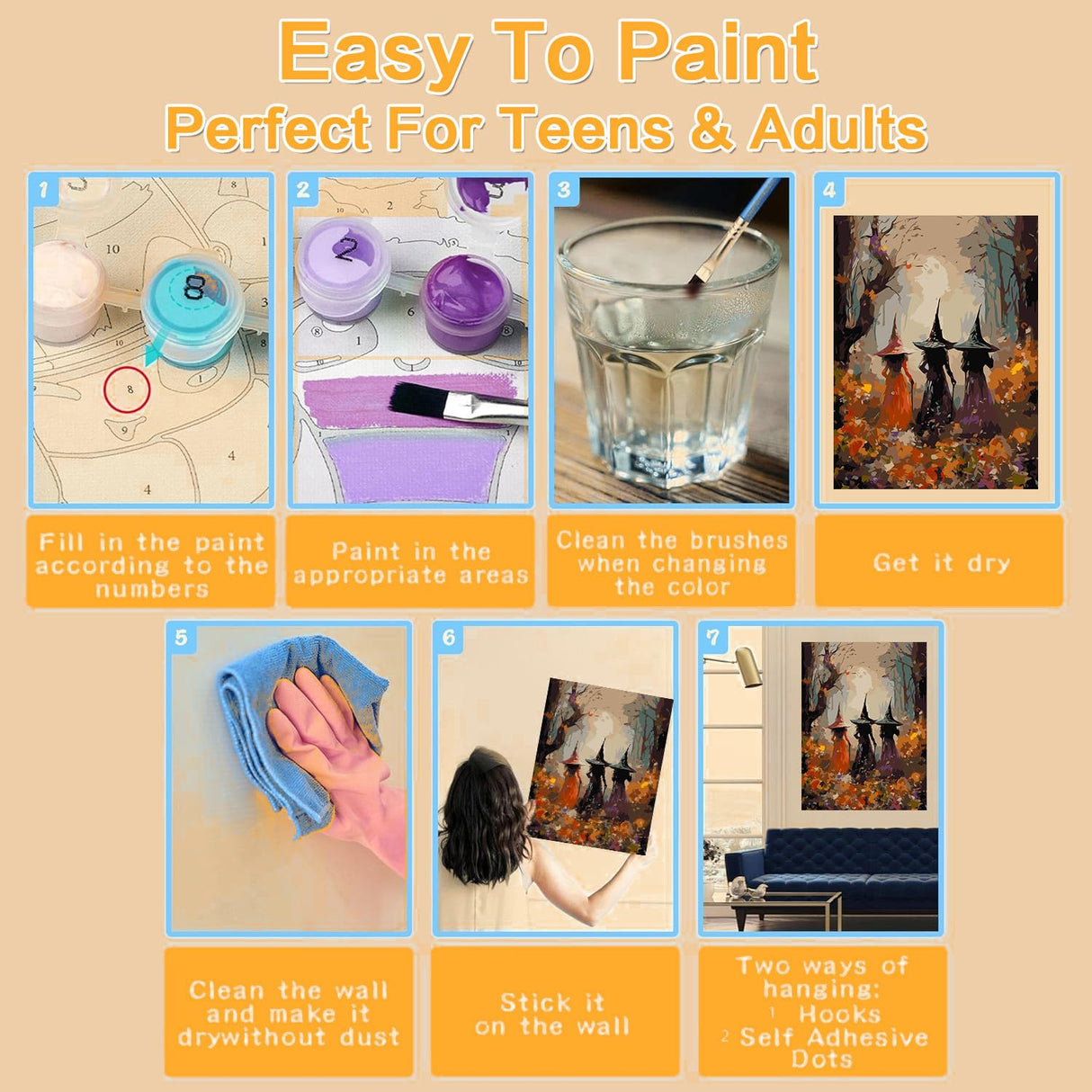 Meothan Framed Paint by Numbers Kits for Adults, Halloween Paint by Number for Adults Beginners, Paint by Numbers Kits on Canvas with Framed and Easel for Home Wall Decor 11.8x15.7inch (Witch) Meothan