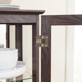 Lighted Glass Cabinet Curio Display Cabinet with Adjustable Glass Shelves 2 Doors and 1 Drawer Farmhouse Buffet Sideboard, Bulb Included, Brown Bituman