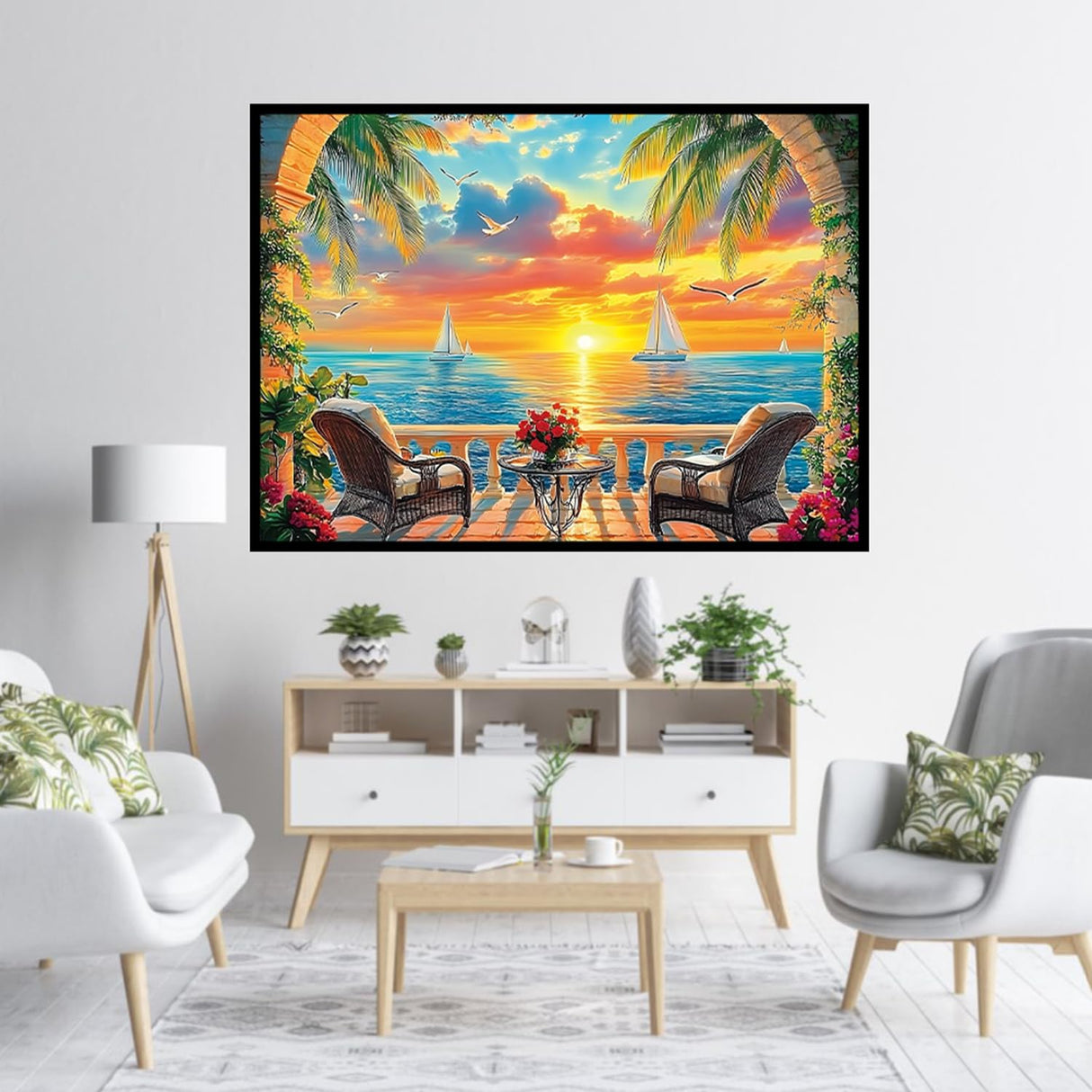 CHWGLFGG 5D Diamond Art Kits for Adults Beginners, Ocean Sunset Landscape Diamond Painting Kits, DIY Full Round Drill Paint by Diamonds Dot Gem Art for Adults, Home Wall Decor 12x 16 Inch CHWGLFGG