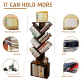 7 Tier Tree Book shelf, Small Bookcase with Reading Planner and Activity Panel, Modern Floor Standing Corner Tall Narrow Storage Cabinet Bookshelves for Home Office Bedroom Living Room (Rustic Brown) FredCache