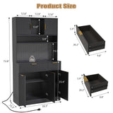 Buenhomino Kitchen Pantry Cabinet with Storage & Pegboard, 71" Tall Hutch Storage Cabinet with Power Outlets, Freestanding Food Pantry Cabinet with Microwave Stand Spice Rack for Dining Room - Black Buenhomino