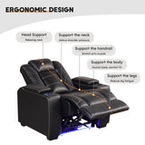 ANJ Power Home Theater Seating, PU Leather Electric Recliner Chair with Powered Headrest, Dual Motors Movie Reclining Chairs with LED Lights,USB Port, Cup Holders, Hidden Arm Storage (Black) ANJ