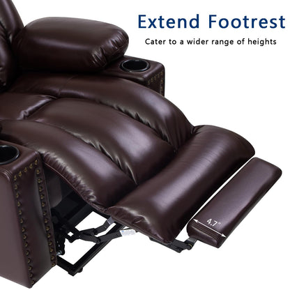 Large Power Lift Chairs Recliners for Elderly with Heated and Massage, Overstuffed Adjustable Lift Chairs, 3 Positions, Breathable Leather, USB-A and USB-C, Cup Holder, Side Pocket Dark Brown