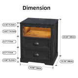 FONTOI Farmhouse Nightstand with Charging Station, End Table with Drawers, Bedside Table with 3 LED Lights Modes, Wood Nightstand with Smart Human Sensor for Bedroom, Black, Set of 2 FONTOI