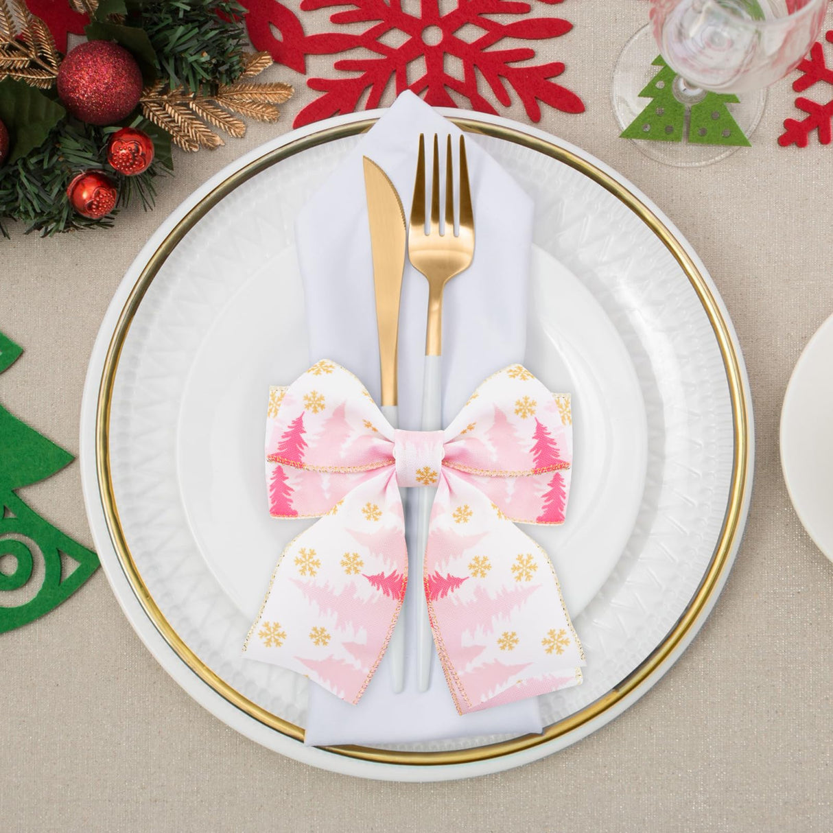 KINGLAKE Christmas Ribbon Wired 2.5 Inch Pink Christmas Wired Edge Ribbon,30 Yards Christmas Tree Ribbon Santa Snowflake Candy Cane Plaid Ribbon for Bow Wreaths Gift Wrapping Xmas Decorations Crafts KINGLAKE