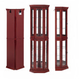 QSOSTNS Lighted Corner Display Curio Cabinet, Curved Wood Corner Cabinet with Tempered Glass Doors and Shelves for Living Room (Cherry) QSOSTNS