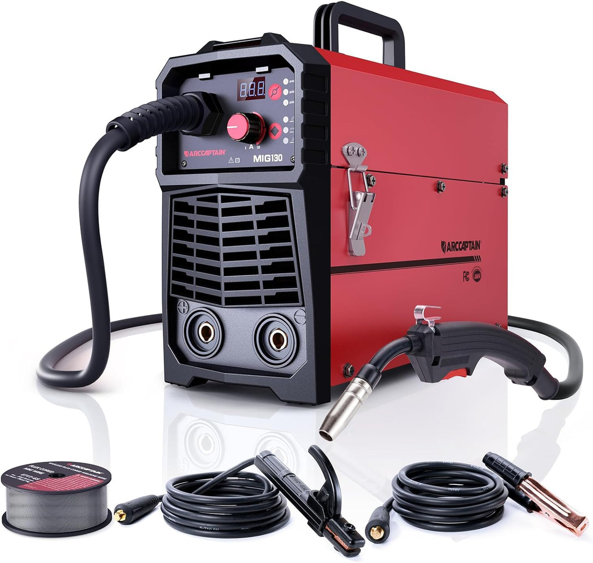ARCCAPTAIN 130A MIG Welder, 110V Flux Core MIG Welder/Lift TIG/Stick 3 in 1 Welding Machine with Synergy, IGBT Inverter Portable Gasless Welder Equipment with Welding Gun and 2lb Welding Wire ARCCAPTAIN