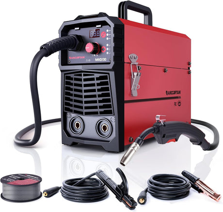 ARCCAPTAIN 130A MIG Welder, 110V Flux Core MIG Welder/Lift TIG/Stick 3 in 1 Welding Machine with Synergy, IGBT Inverter Portable Gasless Welder Equipment with Welding Gun and 2lb Welding Wire ARCCAPTAIN