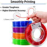 LOCYFENS PETG Filament 1.75mm, Clear Transparent Filament 5 Colors, 3D Printer Filament Bundle Multicolor, 1.75 PETG +/- 0.02mm, 3D Printing Red Green Blue Purple Orange 200g x 5 Spools LOCYFENS